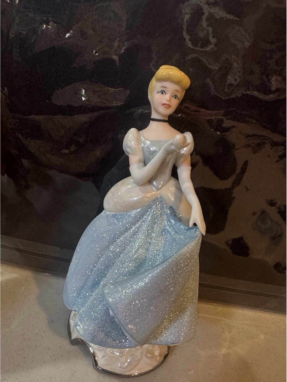 Disney Cinderella Figurine Blue Glitter Dress White Gloves 7-9.9" Tall